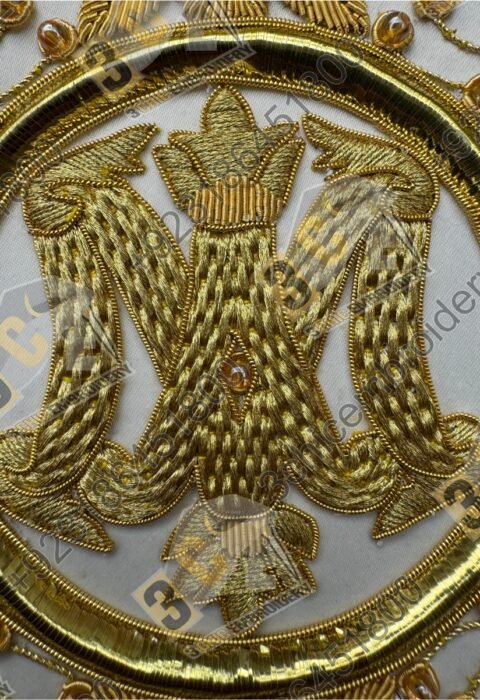 Luxury hand embroidered goldwork church embroidery for Catholic liturgical vestments and banners made for France, Spain and Europe