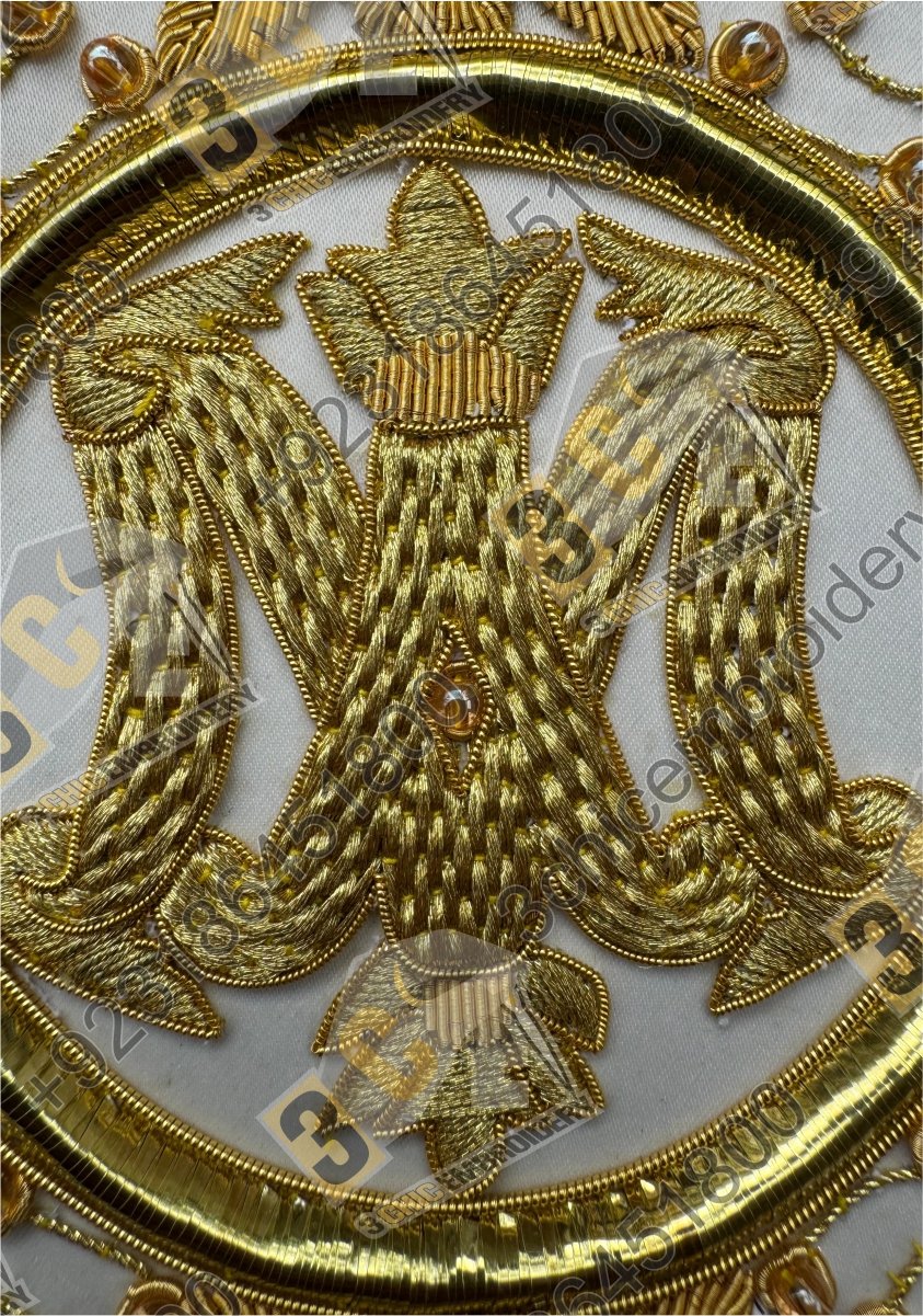 Luxury hand embroidered goldwork church embroidery for Catholic liturgical vestments and banners made for France, Spain and Europe