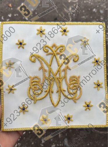 Luxury hand embroidered goldwork church embroidery for Catholic liturgical vestments and banners made for France, Spain and Europe