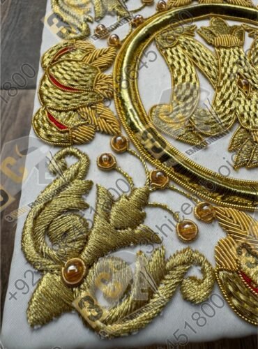 Luxury hand embroidered goldwork church embroidery for Catholic liturgical vestments and banners made for France, Spain and Europe