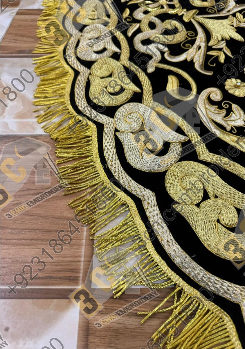 Luxury hand embroidered goldwork church embroidery for Catholic liturgical vestments and banners made for France, Spain and Europe
