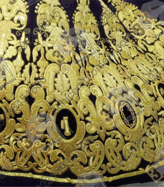 Hand embroidered goldwork liturgical textile for Catholic churches in the United Kingdom and Europe